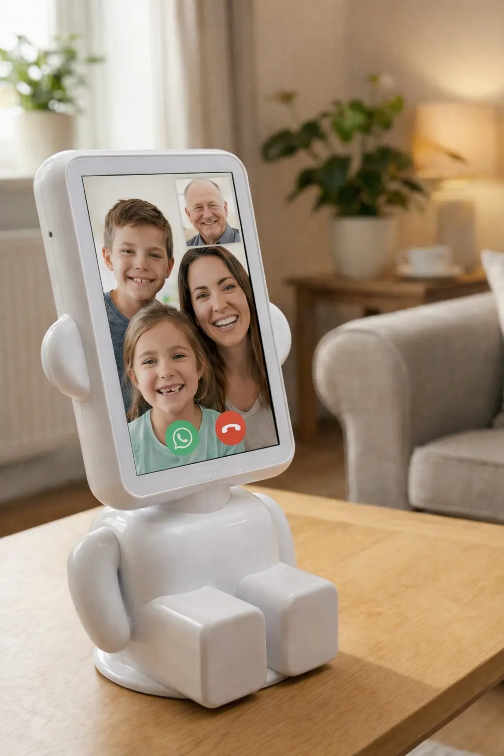 Dispozitivul Ami într-un apel video cu familia